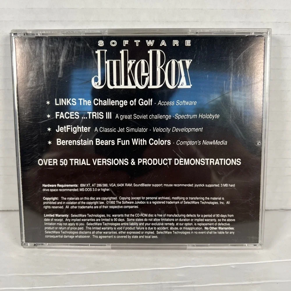 Software JukeBox Vol 1 No 3 MS-DOS PC CD-ROM 1994 SelectWare Links JetFighter